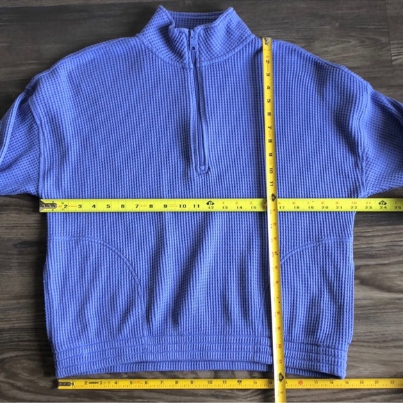 Aerie Cozy Up Waffle Quarter Zip Sweater Pullover Medium Blue Periwinkle - Picture 6 of 9